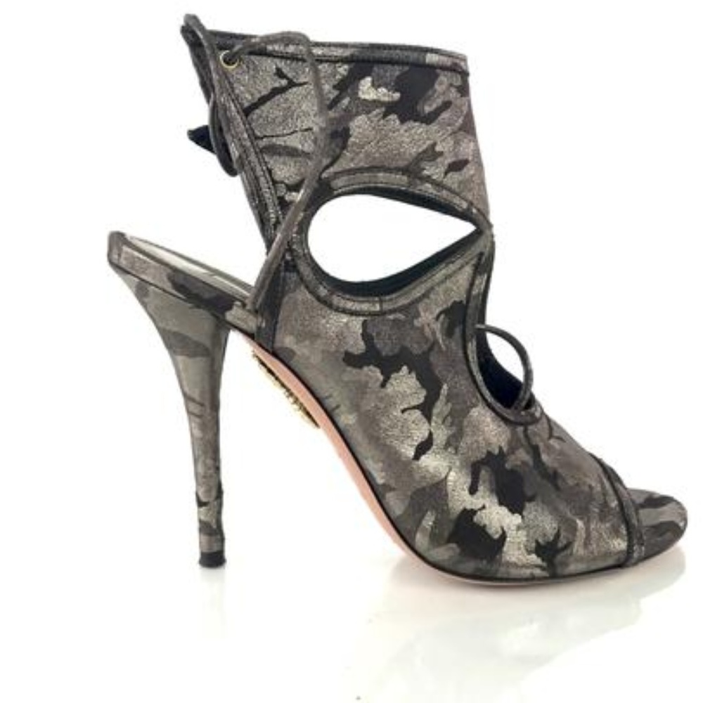AQUAZURRA Metallic Suede Camo Heels
